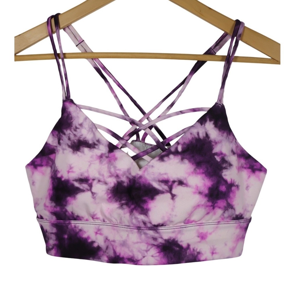 JoyLab Medium Purple Tie‎ Dye Criss Cross Back Sports Bra Activewear Strappy Top